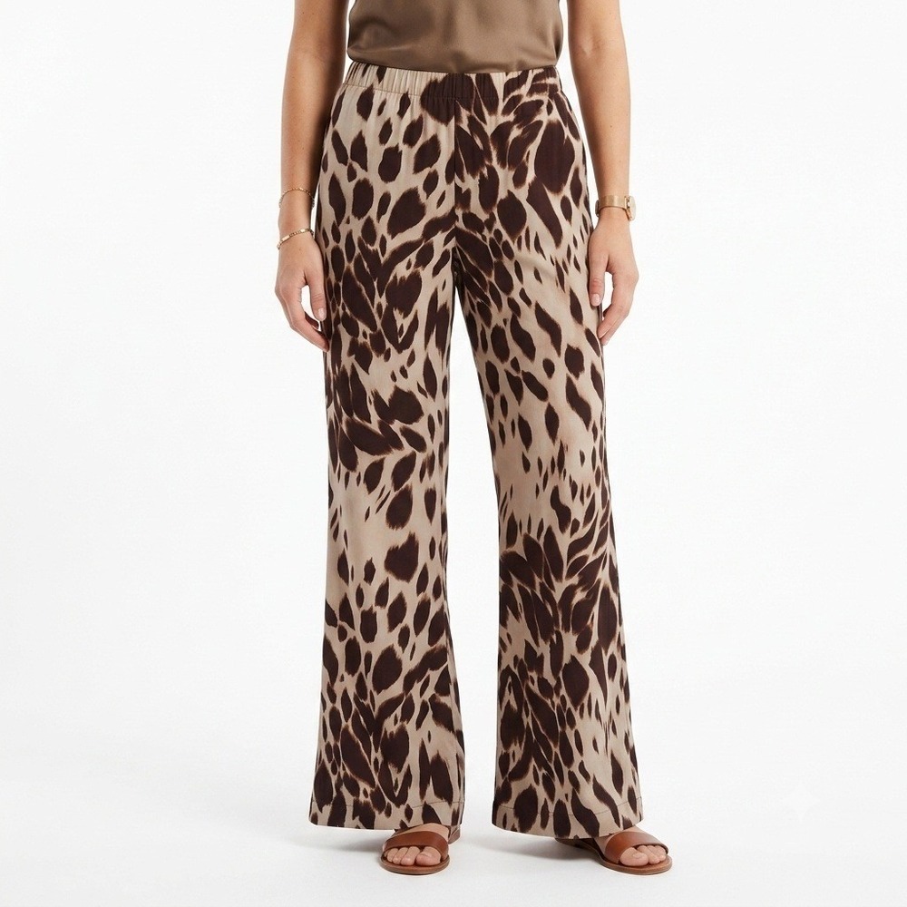 Show Me Your Mumu Pants L Brown Leopard Animal‎ Print Wide Leg Flare Bell Bottom
